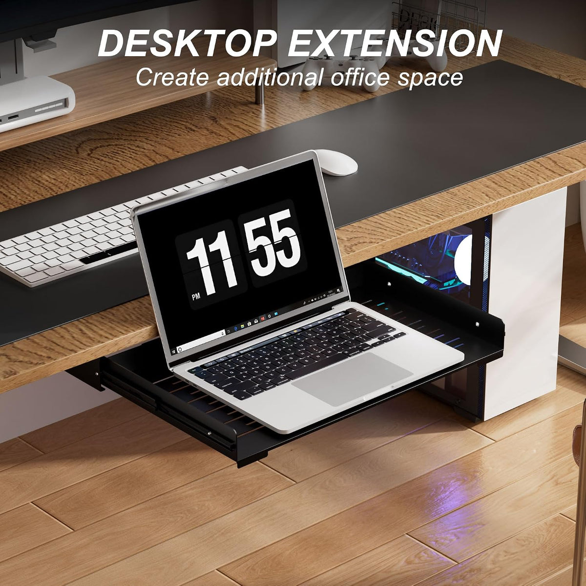 Under Desk Laptop Drawer, 22.8'' Wide Pull-Out Tray – Metal Perforate...