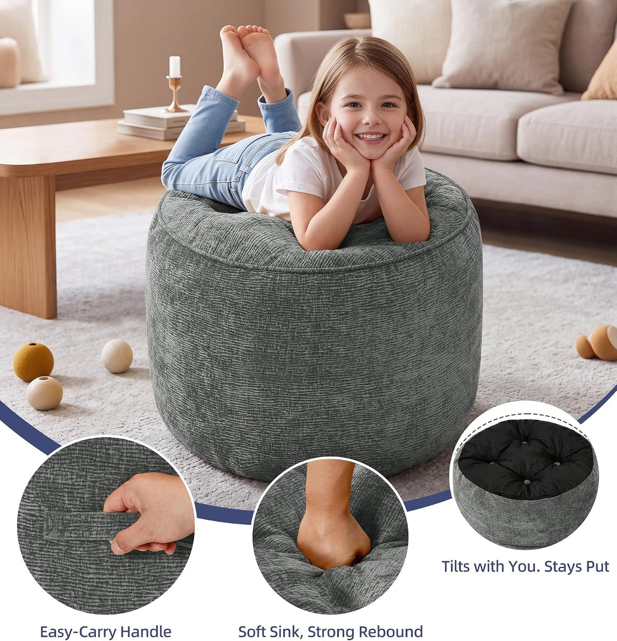Hobestluk Round Oversized Ottoman Foot Leg Rest Under Desk for Couch