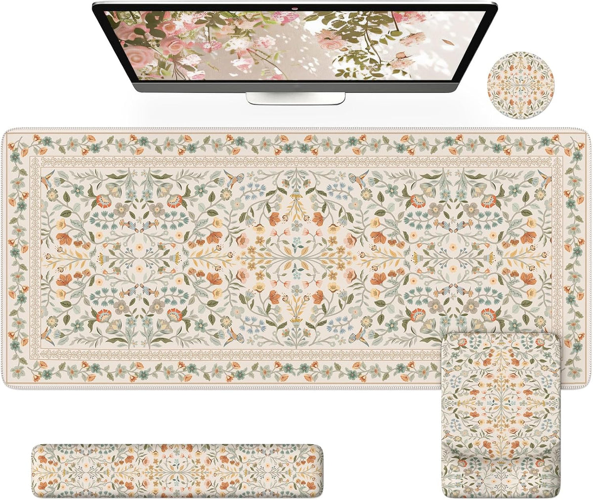 iCasso Mouse Pad with Wrist Rest,Ergonomic Large Desk Mat Set, Beige