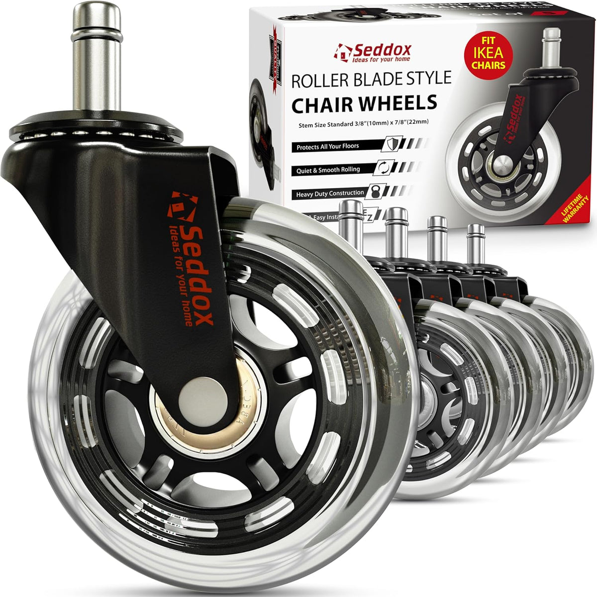Office Chair Wheels Replacement Set 10mm (3/8" x 7/8") Stem - Fits ...