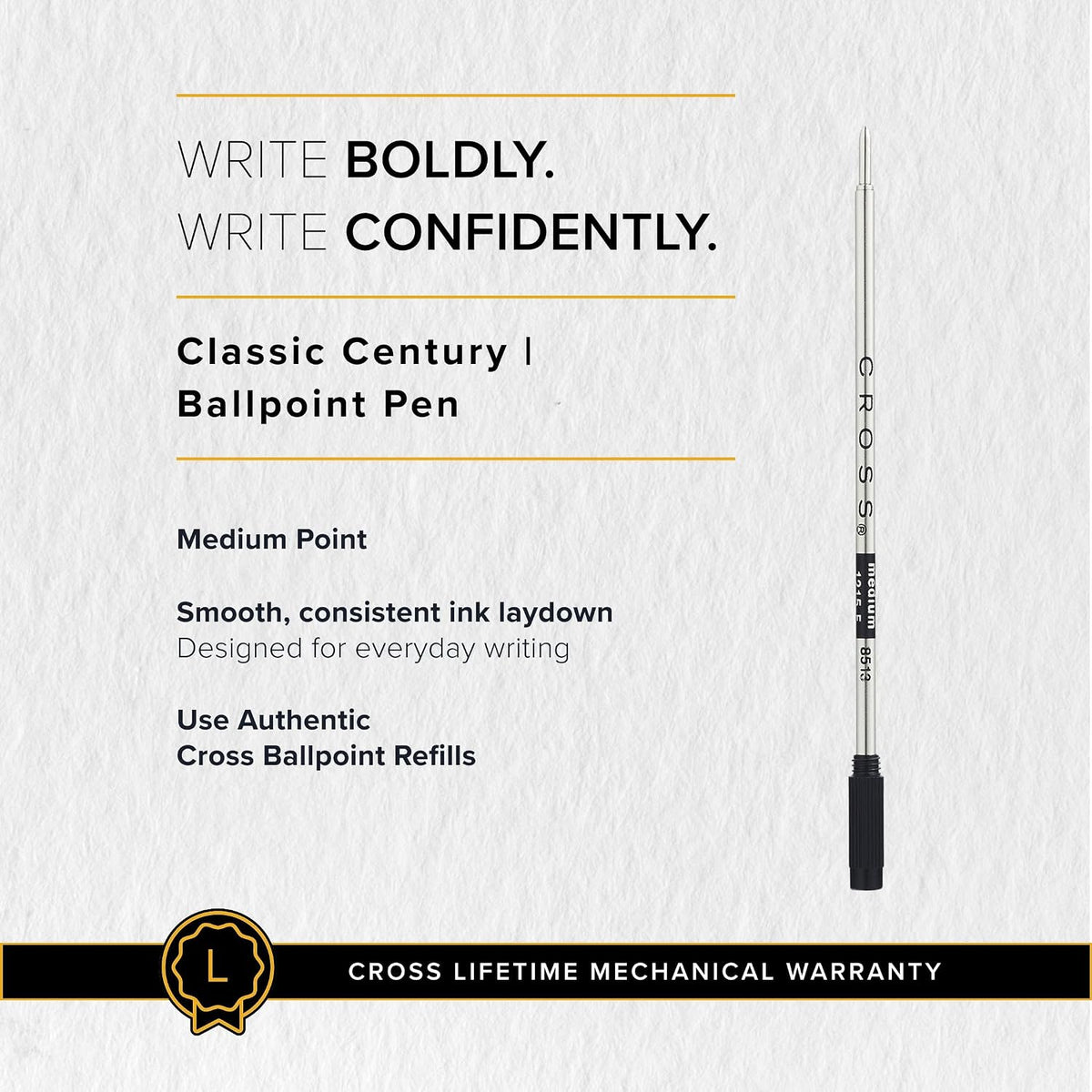 Cross Classic Century Ballpoint Pen, Black & Gold, Medium Point, Black Ink