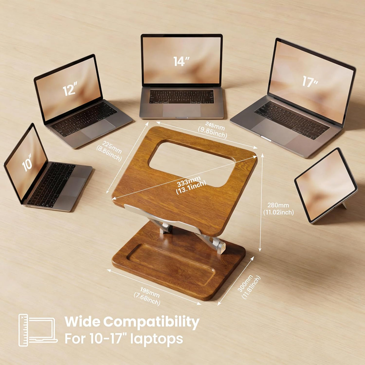 Adjustable Laptop Desk Stand Wood with Storage Slot