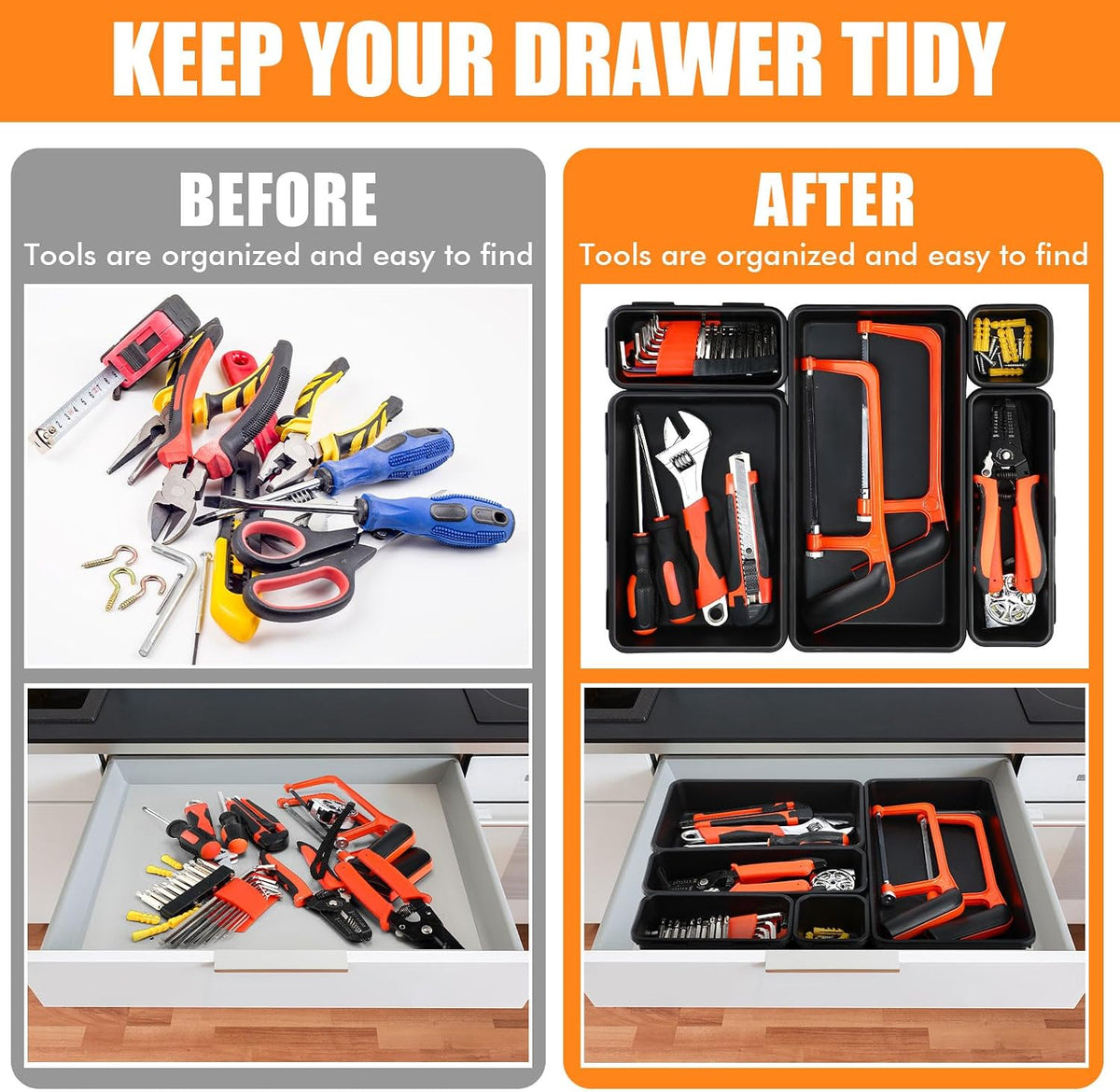 Funnymoom 100 Pack Tool Box Organizer Storage Drawer Divider Trays 5 Sizes