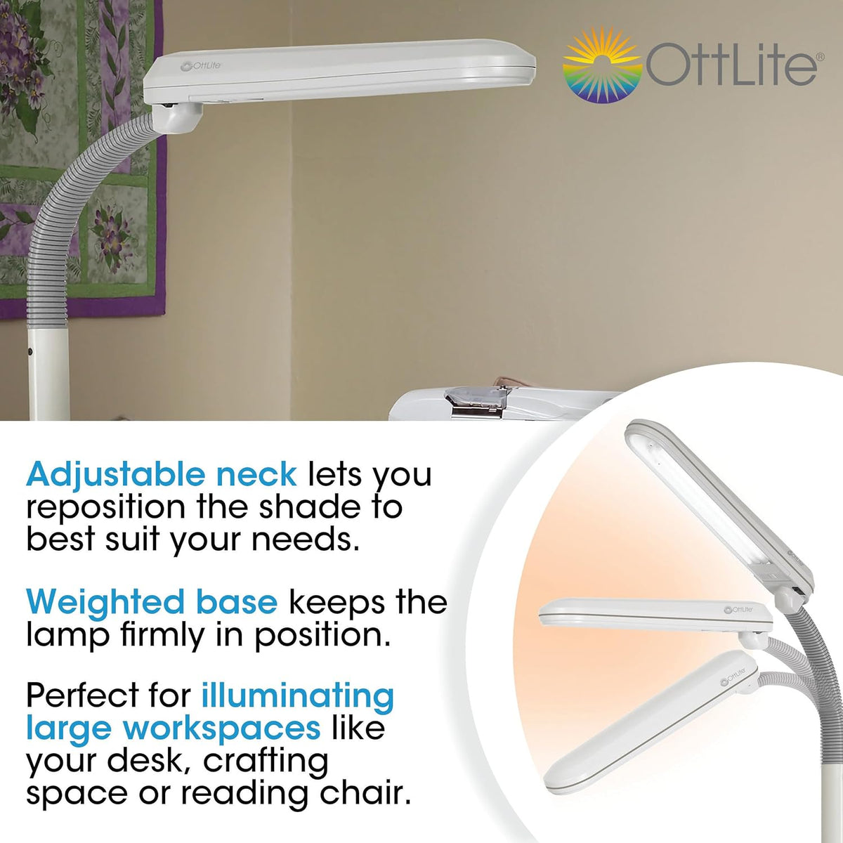 OttLite 24-Watt Classic CFL Floor Lamp, Dove Gray