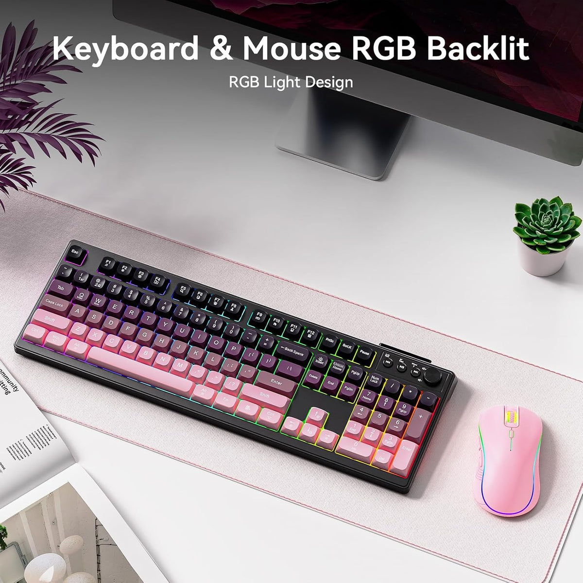 Wireless Keyboard and Mouse Combo, RGB Backlit Rechargeable 2000 mAh Battery,...