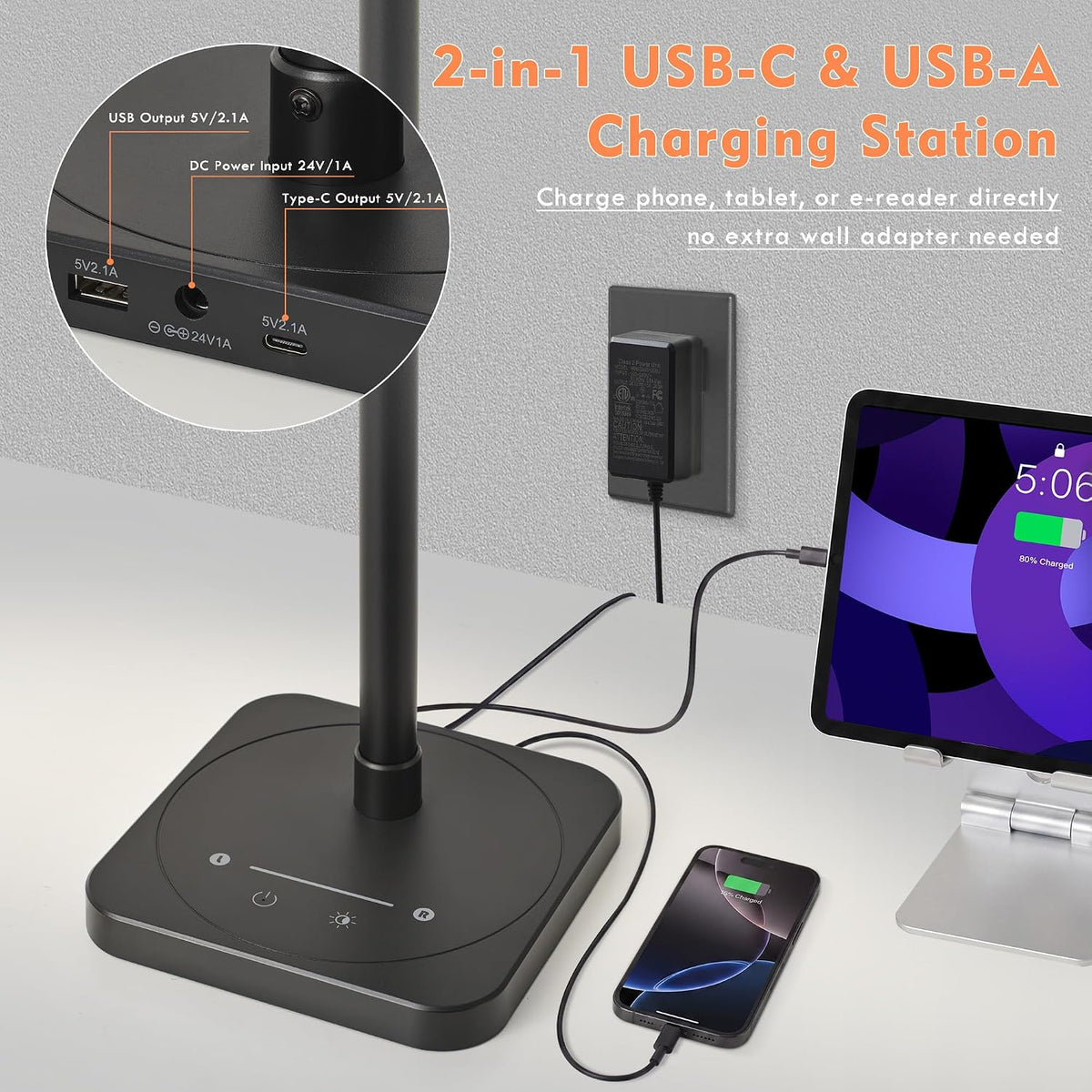 BOHON Desk Lamp for Home Office Dual Head 24W Swing Arm Task Lamp Black