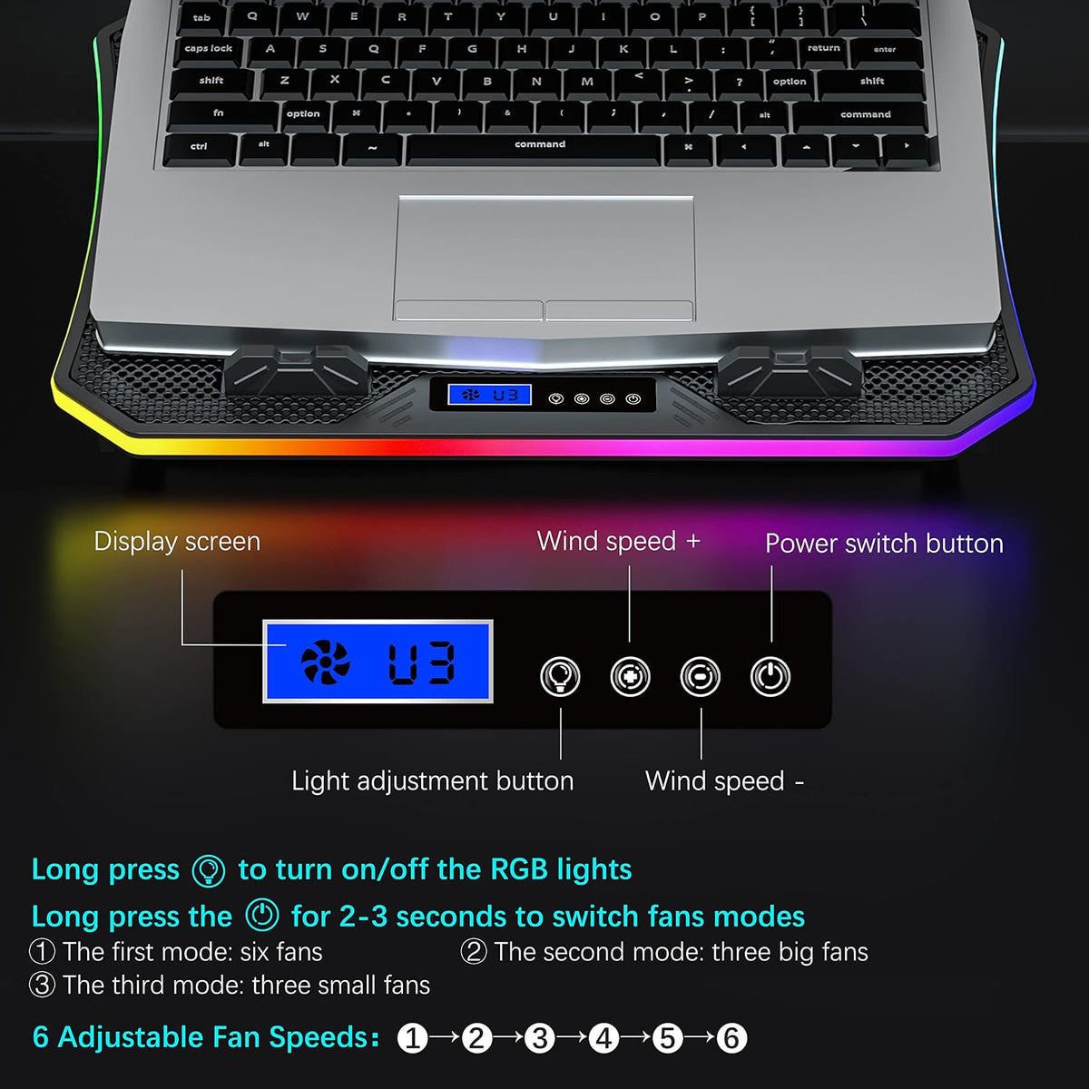 TopMate C12 Laptop Cooling Pad RGB Gaming Notebook Cooler for Desk/Lap Use