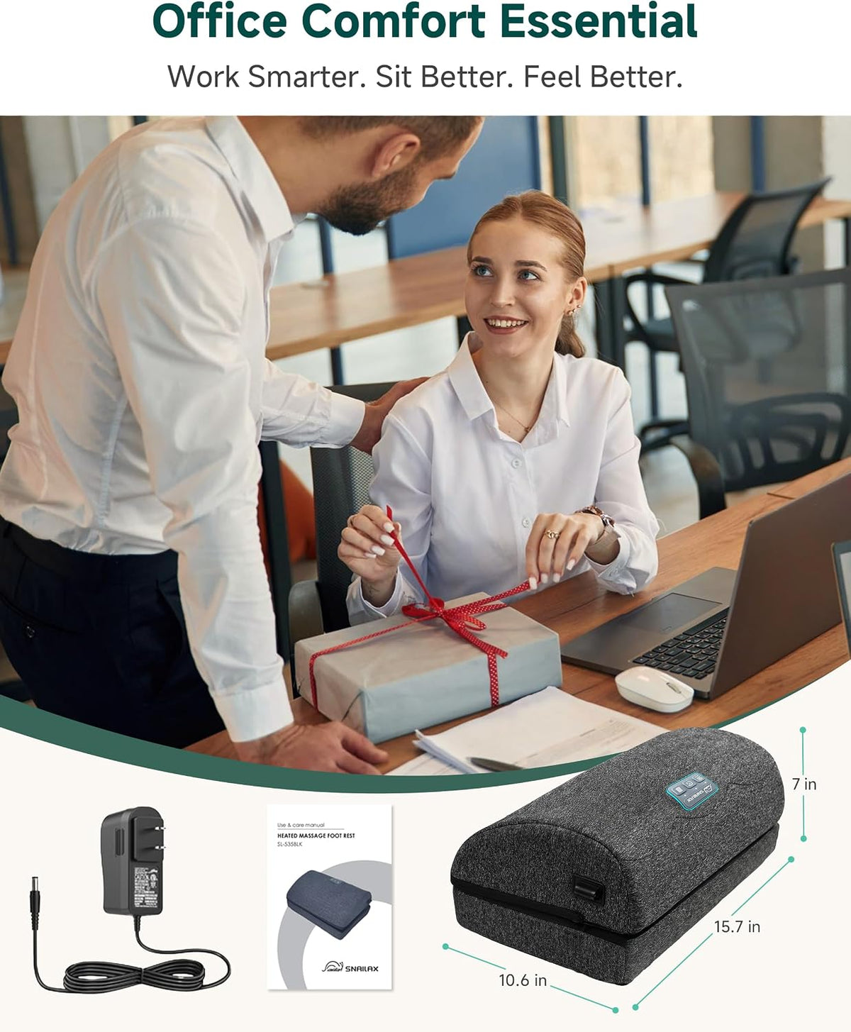 Snailax Heated Footrest Under Desk with Vibration, Adjustable Foot Stool