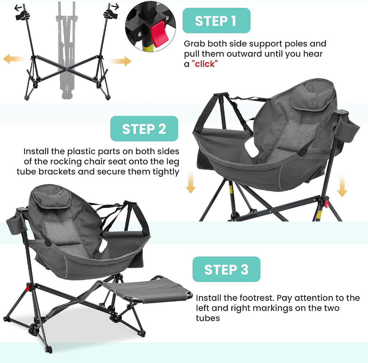 Ainfox Hammock Camping Chair with Footrest, Foldable Portable Rocking Chairs ...