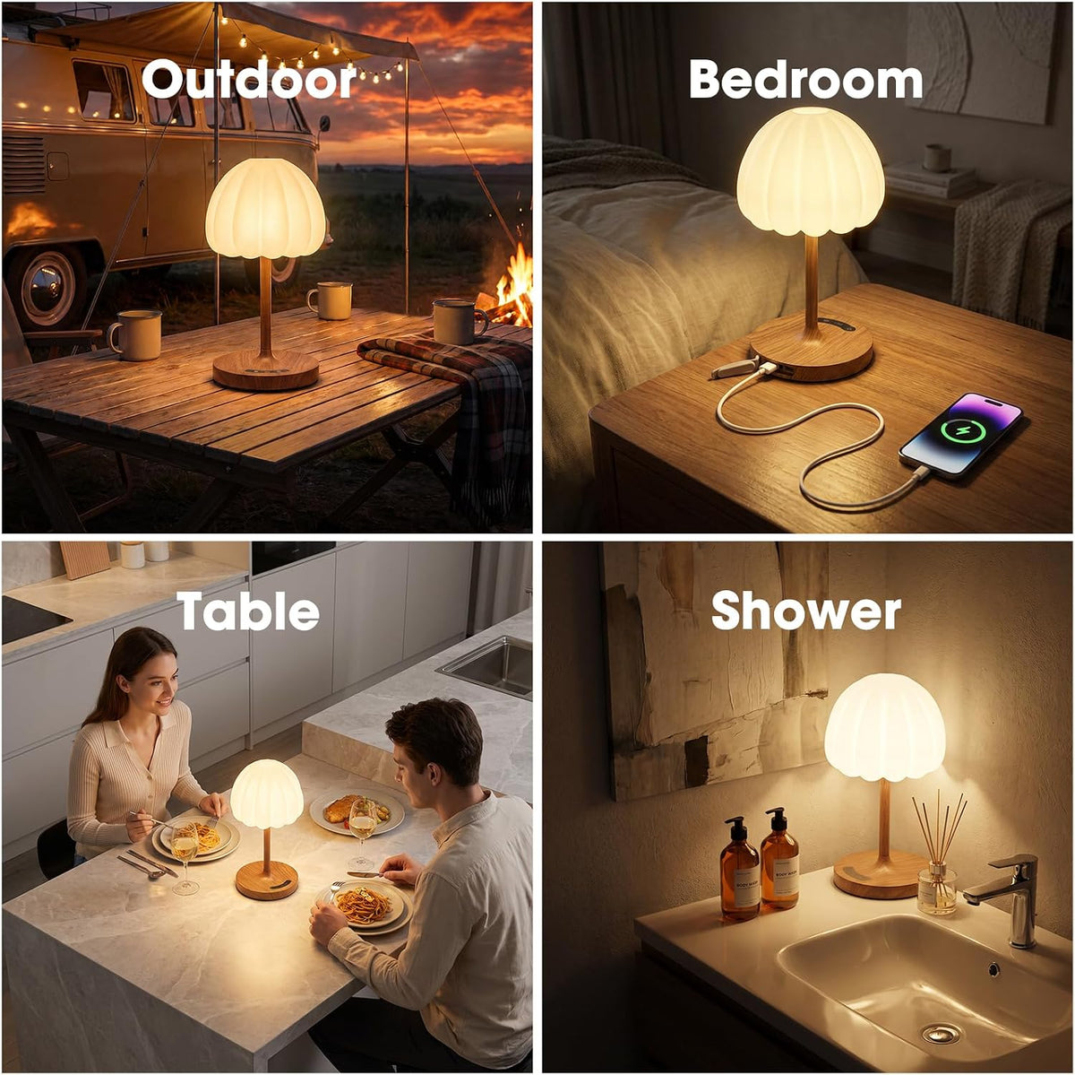 LAVAED Cordless Table Lamp,Battery Operated Bedside Lamp 3 Color Dimmable Lig...