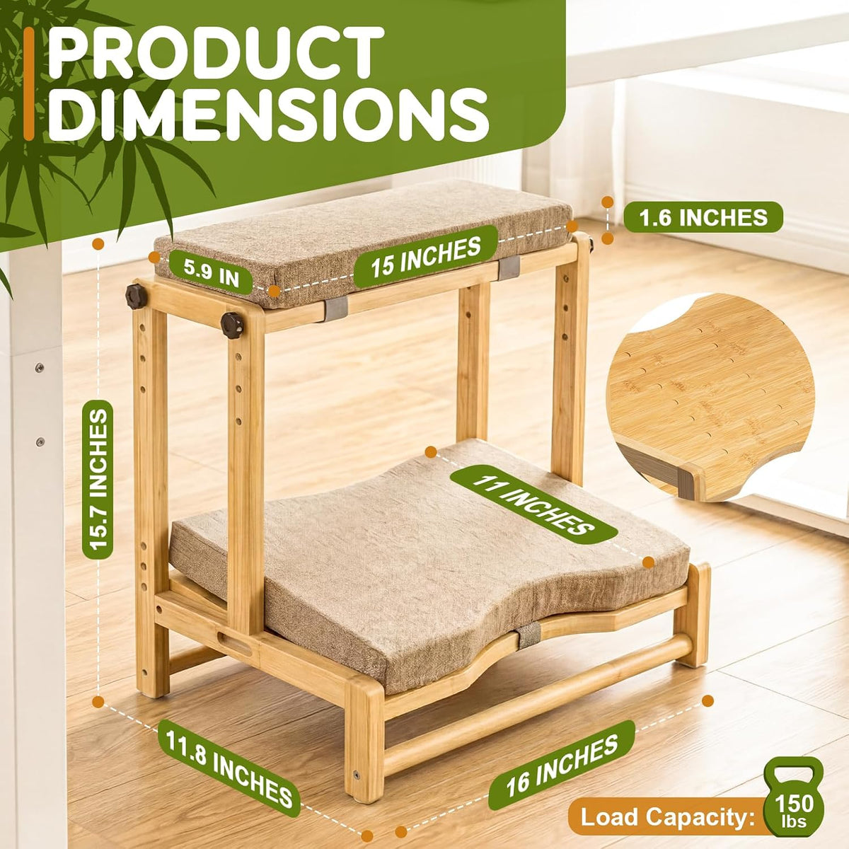 Adjustable Wooden Under Desk Footrest, Ergonomic Double Step Desk Foot Stool ...
