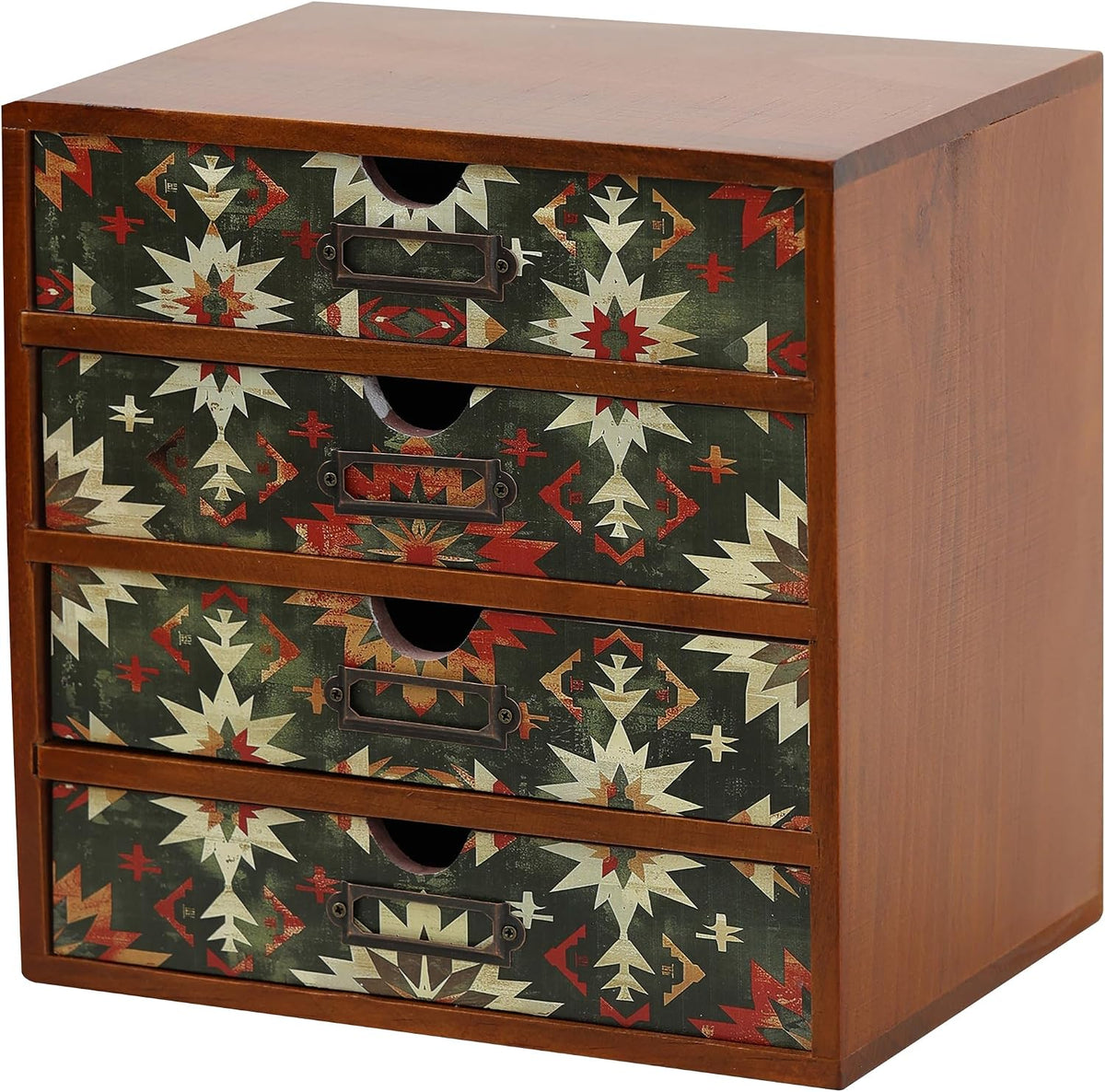 Boho Green Wooden Desk Organizer with Drawers – 4-Drawer Desktop Storage Box ...