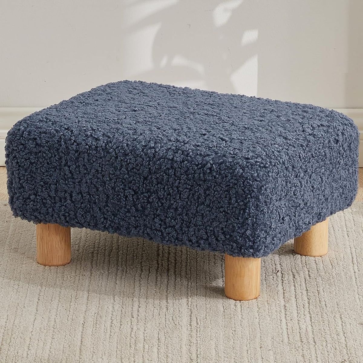 Small Foot Stool Ottoman, Sherpa Footstool Ottoman Foot Rest for Couch, Recta...