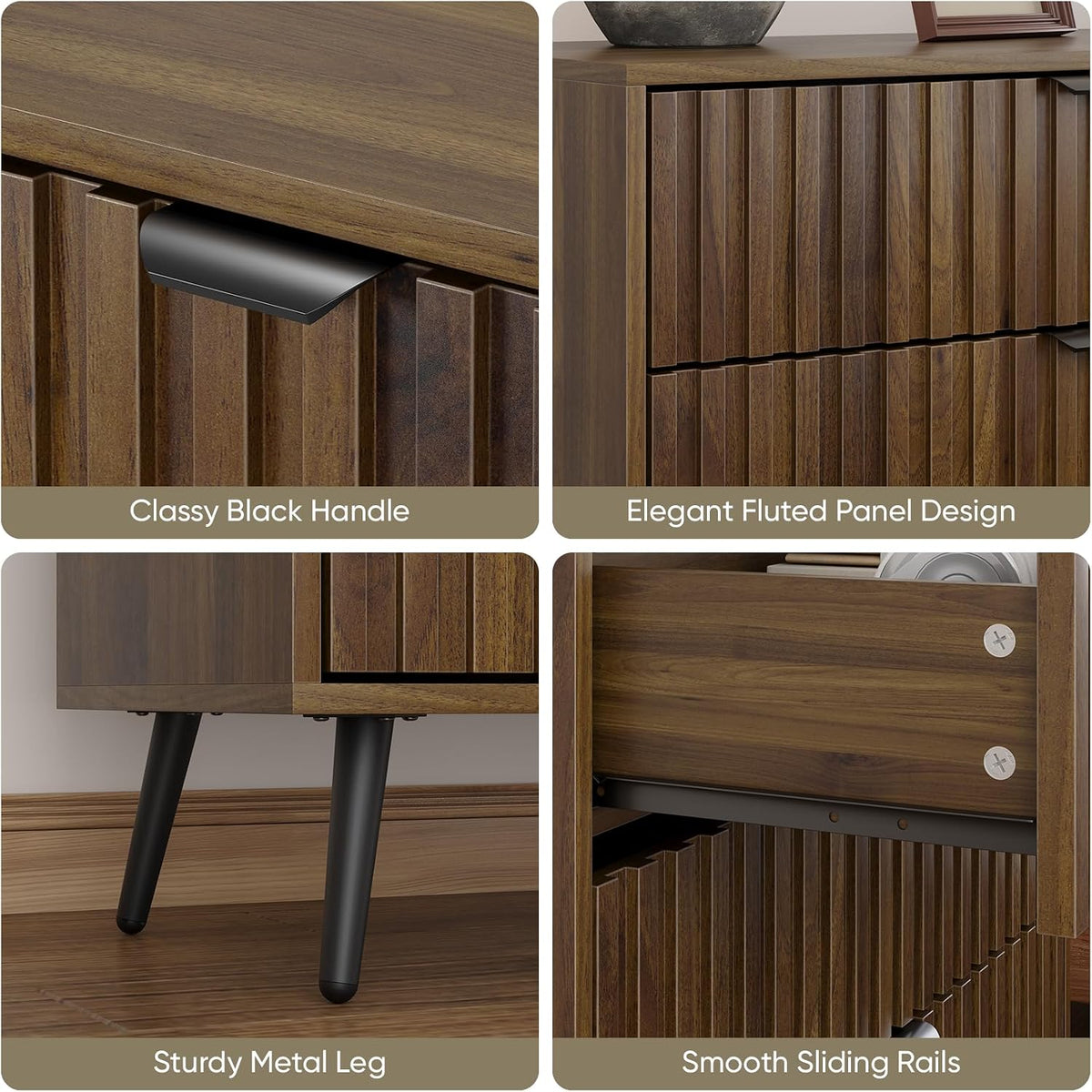 Smart FENDEE 3 Drawers Dresser, Fluted Small Dresser, 31.5“ W Mid- Century Mo...