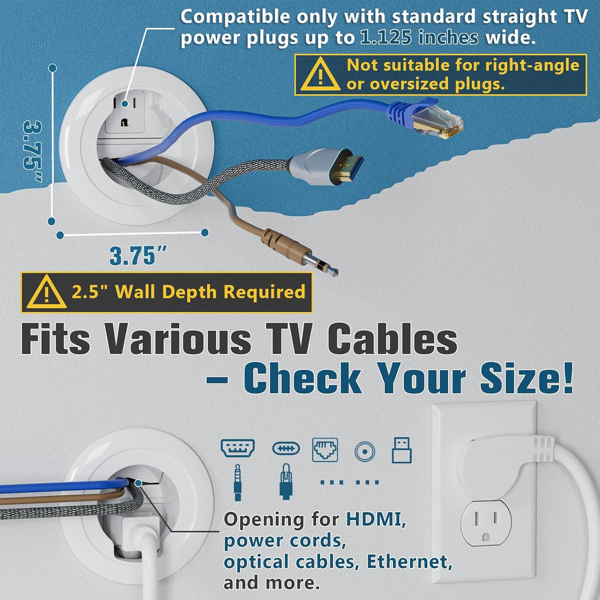 in Wall Cable Management Kit, Power & Low Voltage Wire Organizer with Hol...