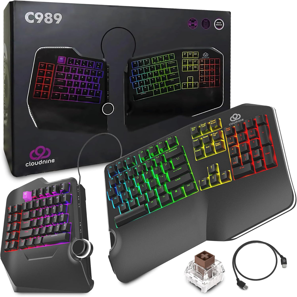 Cloud Nine C989M Ergonomic Mechanical Keyboard for PC - Kailh Tactile Brown S...