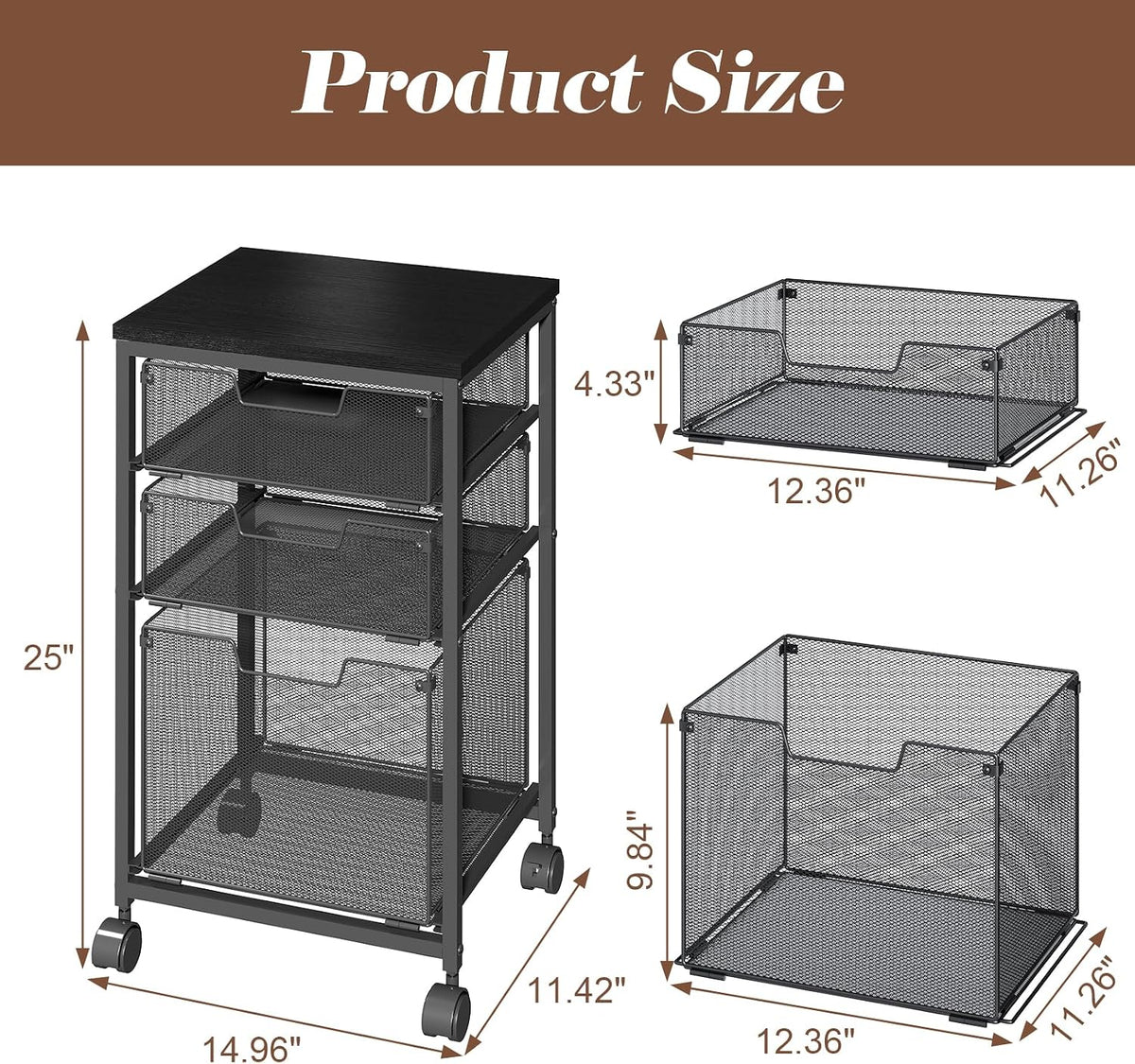 Sbanmao Rolling File Cart with 3 Drawers, Filing Cabinet, Hanging Folder Hold...