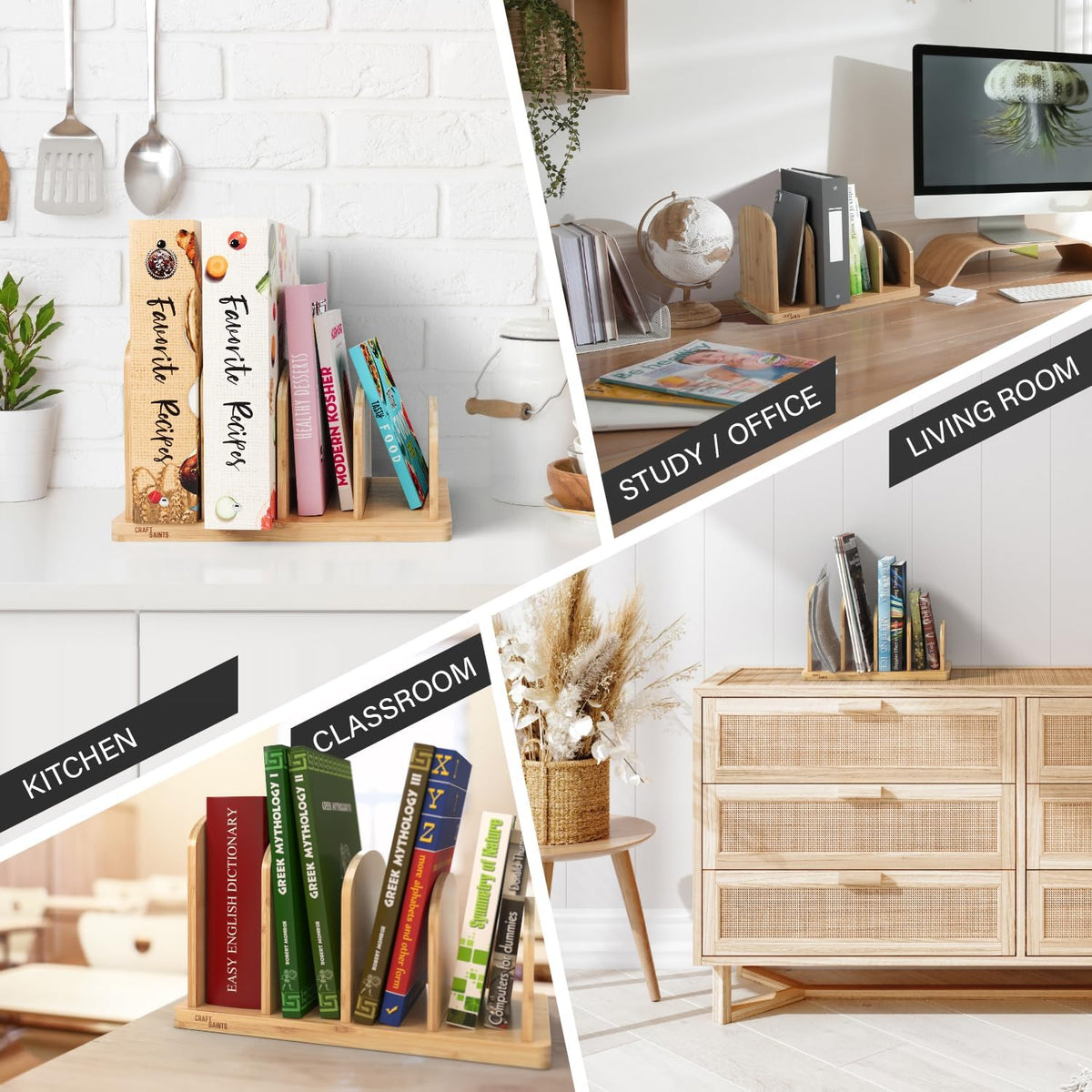 Cook Book Organizer, 4 Sections, Recipe Book Holder Rack, Tabletop Stand for ...