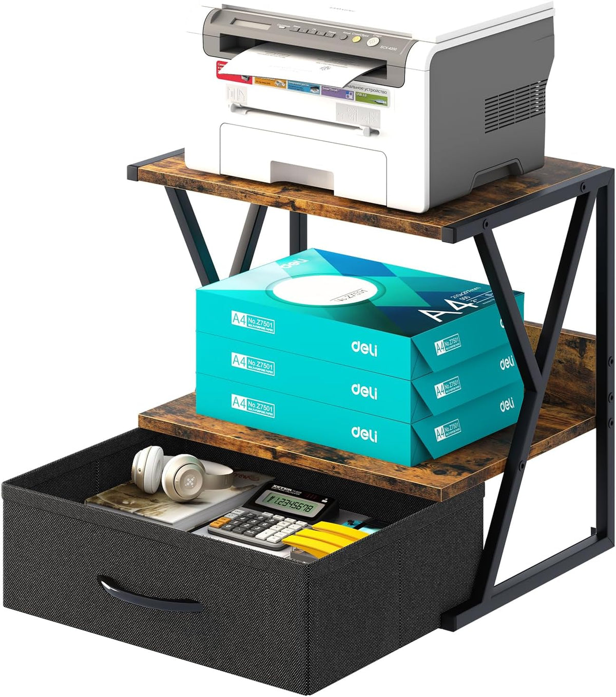 aboxoo Printer Stand for Desk with Storage Drawer, 2 Tier Desktop Or UnderDes...
