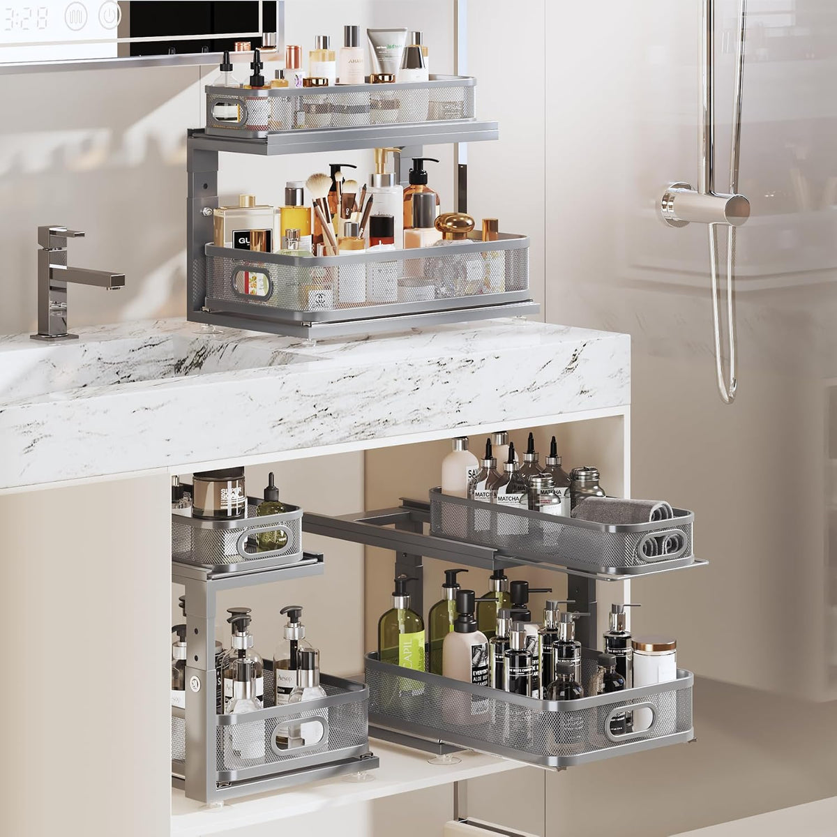 2 Pack 18.5IN-Depth Under Sink Organizer With Next-Gen Ball-Bearing Slides,2-...
