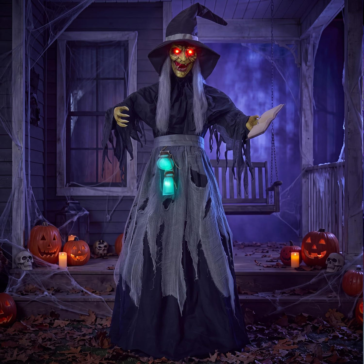 JOYIN Halloween Decorations Outdoor Life-Size Scary Animated Witch with Spell...