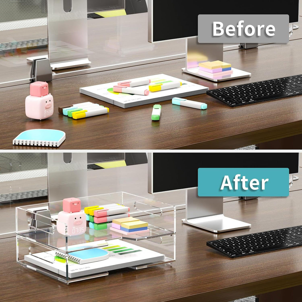 HIIMIEI Acrylic Paper Tray 2 Pack Clear Letter Tray Desk Stackable Organizer ...