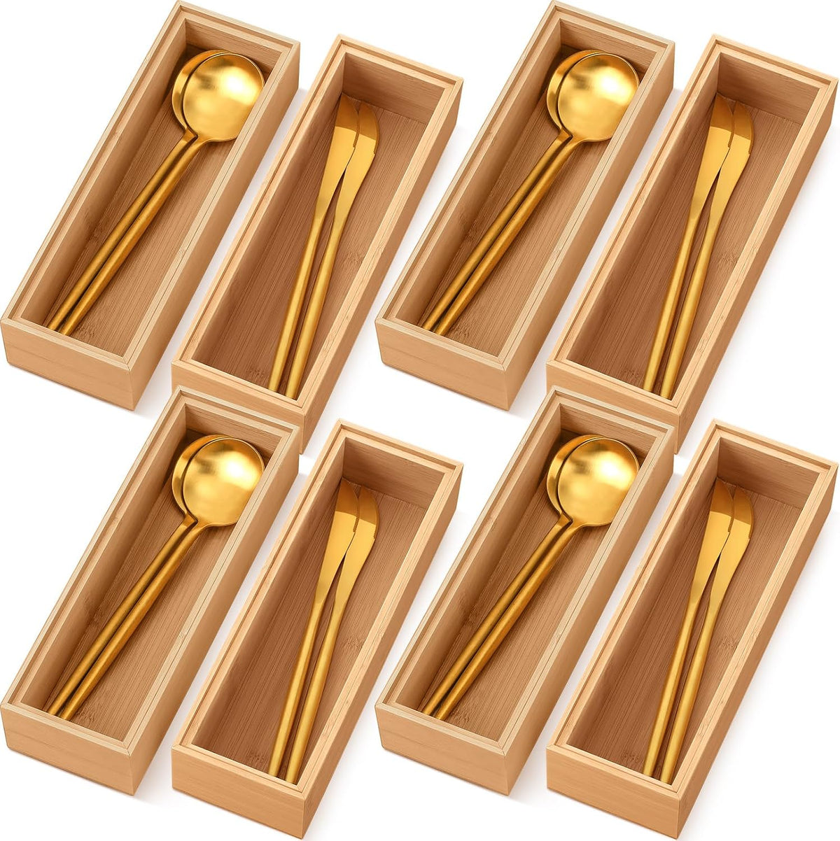 Kigley 8 Pcs Bamboo Kitchen Drawer Organizer, 9x3x2 Inch, Wood