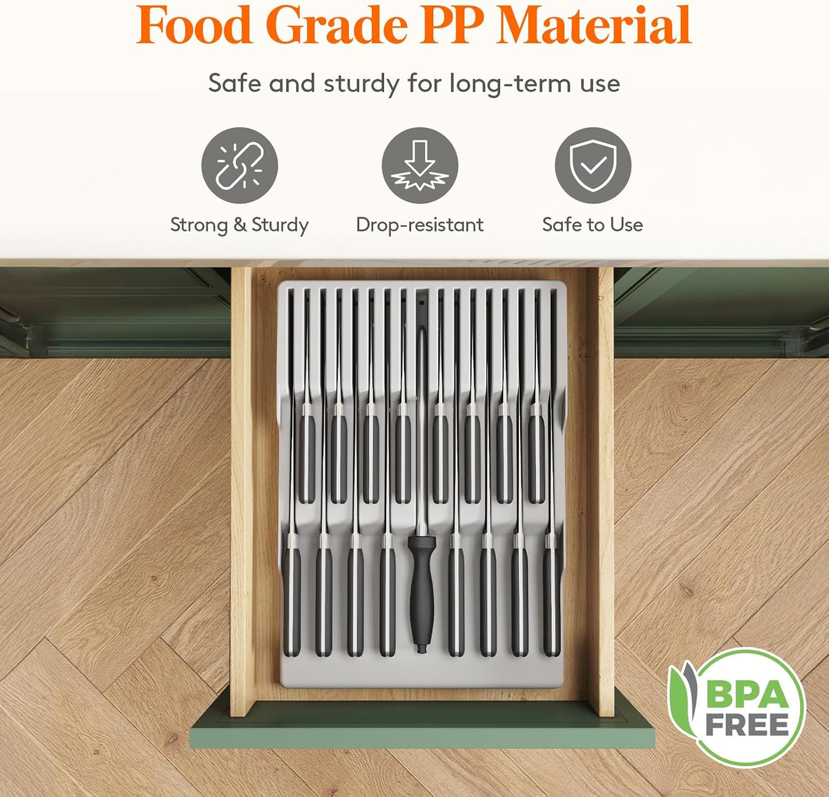 Lifewit Magnetic Drawer Knife Organizers Insert Pastic for 16 Knives, Gray