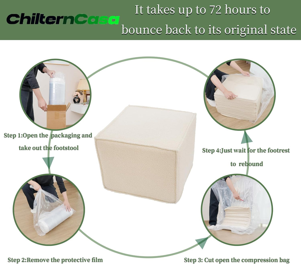 Square Ottoman Foot Rest,Small Pouf for Couch - Boucle Upholstered Foot Stool...