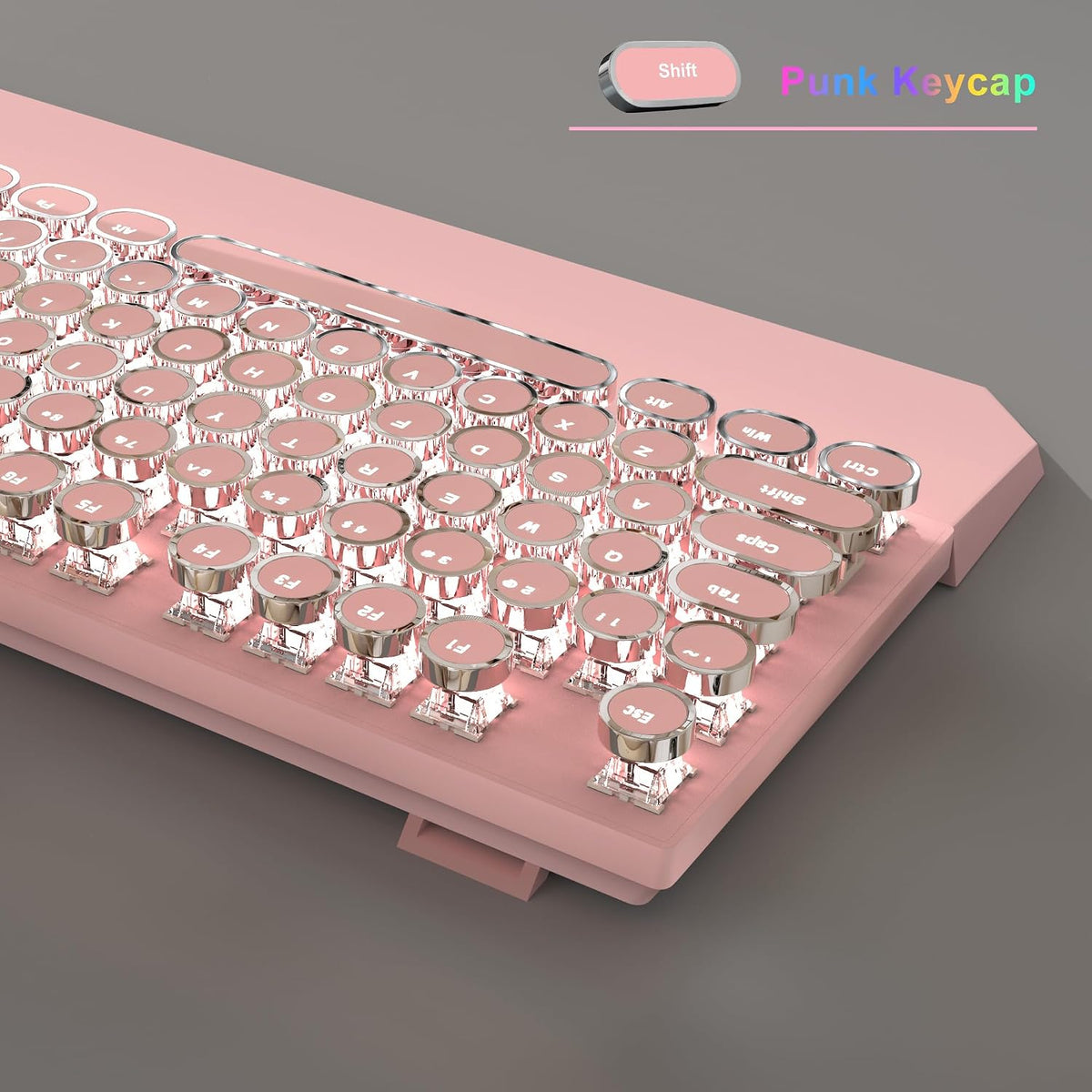Typewriter Mechanical Gaming Keyboard and Mouse Combo, Retro Punk Round Keyca...
