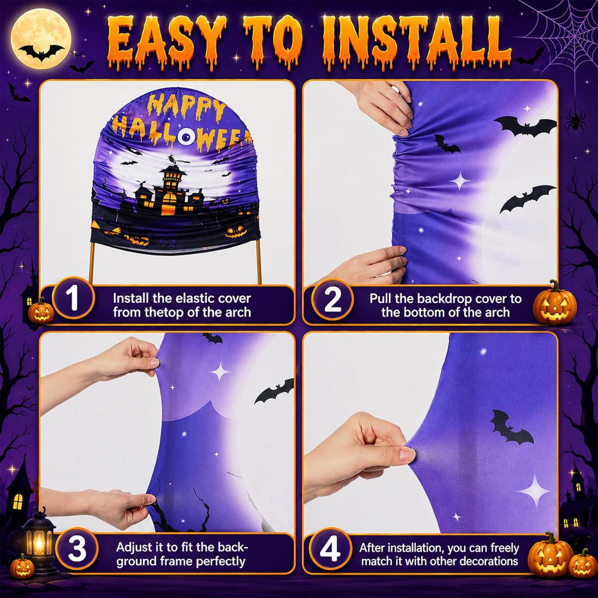 WovWeave Halloween Castle Arch Cover Backdrop Decorations Set of 3