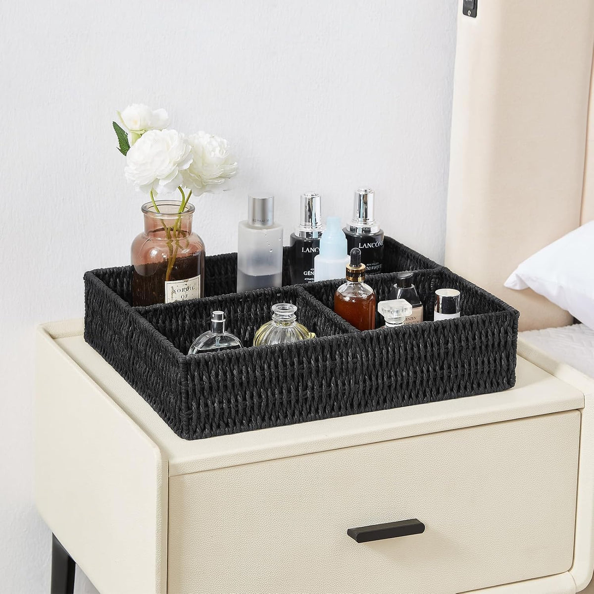 Vagusicc Wicker Divided Storage Basket, Black Wicker Baskets, Basket for Shel...