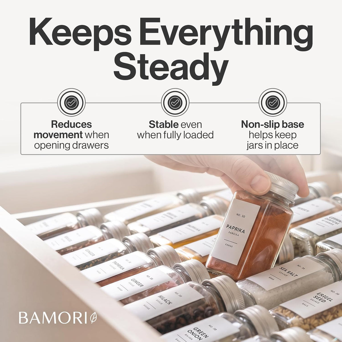Bamboo Spice Drawer Organizer, Expandable 12 to 23 Inch Insert Holds 48 Jars,...