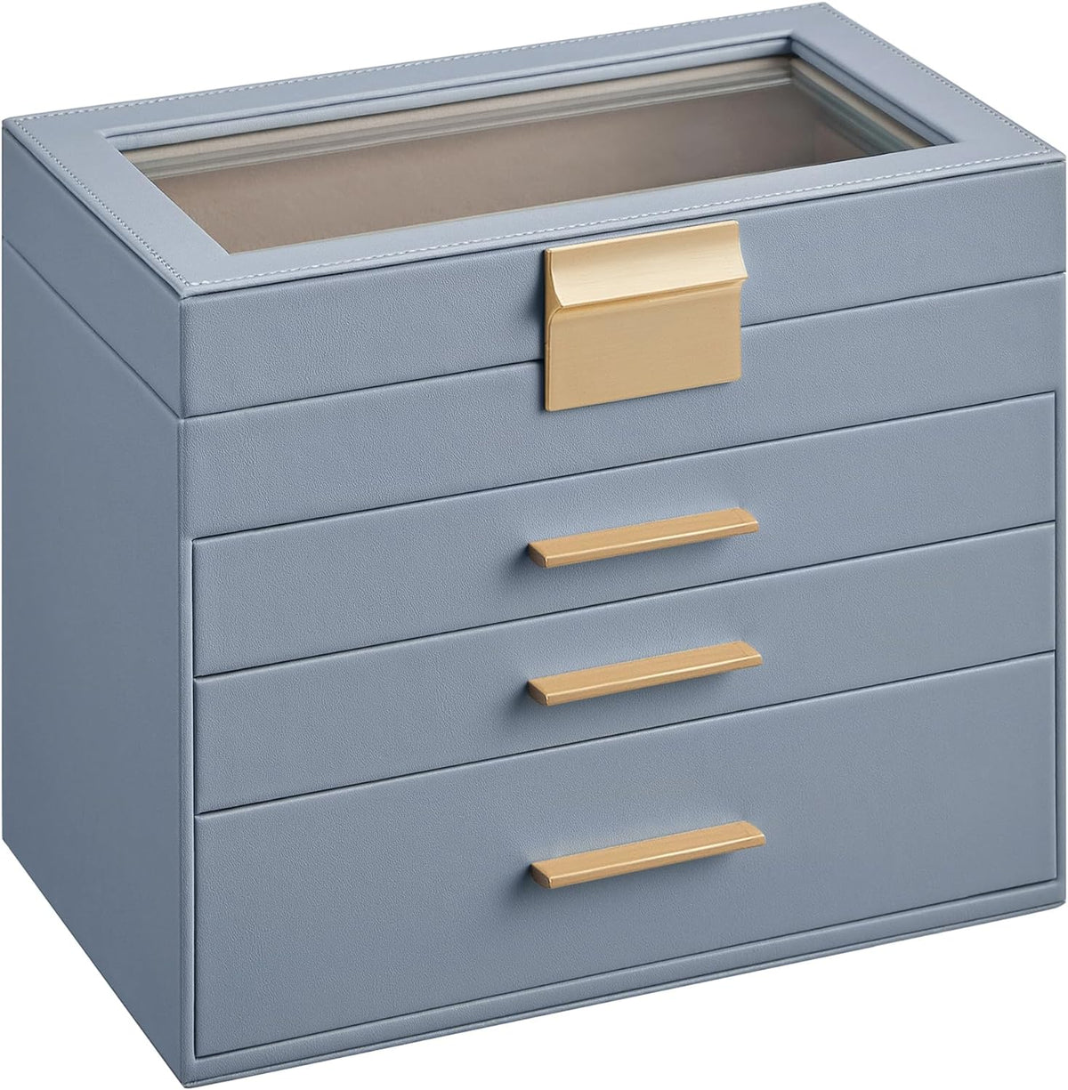 SONGMICS Jewelry Box Organizer, 4-Layer Storage with 3 Drawers, Glass Lid