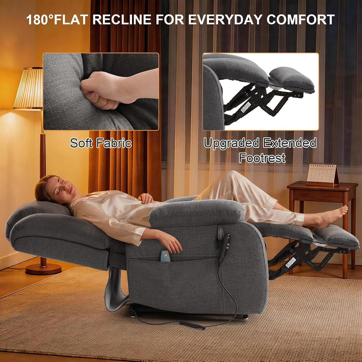 Dual Motor Infinite Position Power Lift Recliner Chair for Elderly, Grey