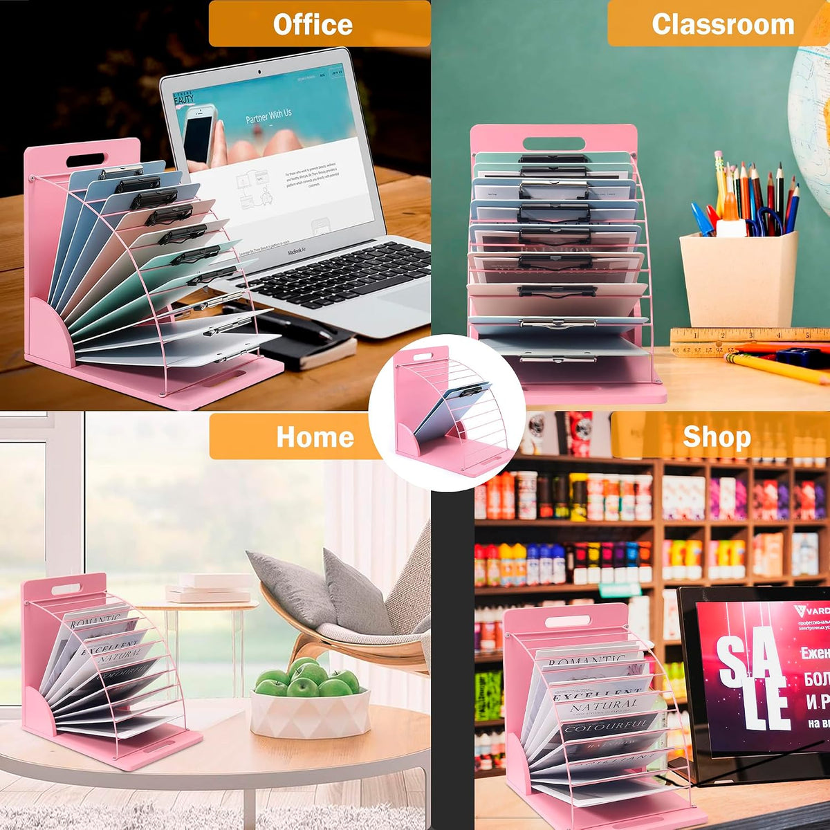 2 Pack Clipboard Holder - 12 Layer Clipboard Storage Rack Wooden Clipboards O...