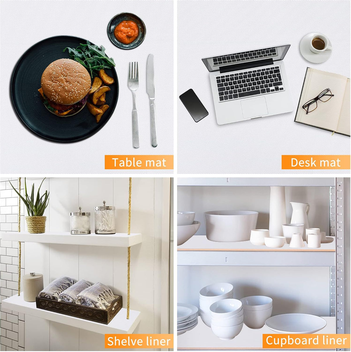 Kitchen Shelf Liner Drawer Liners, Non-Adhesive EVA Cabinet Liners, White