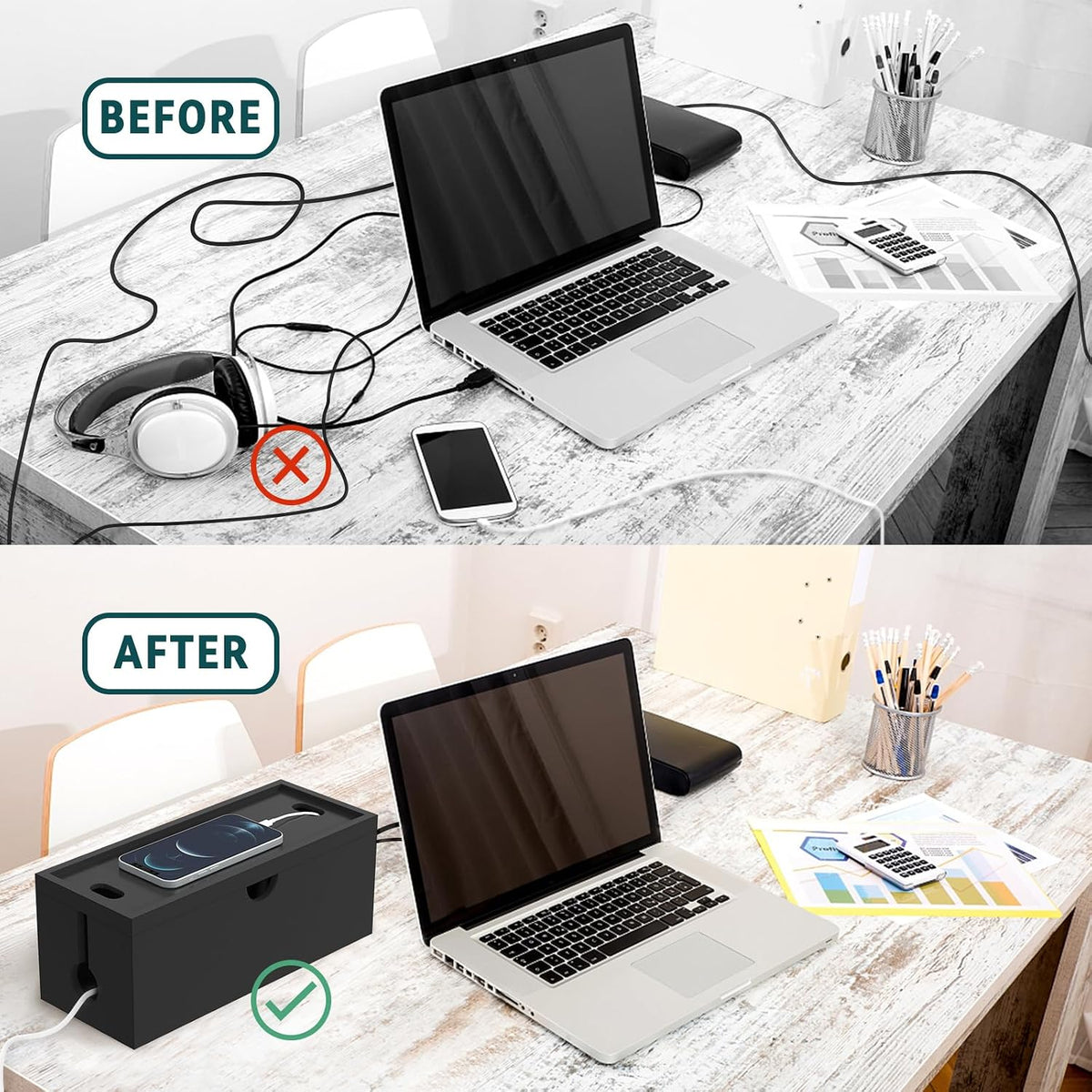 Bamboo Cable Management Box, Large Cord Organizer Box Cable Box to Hide Wires...