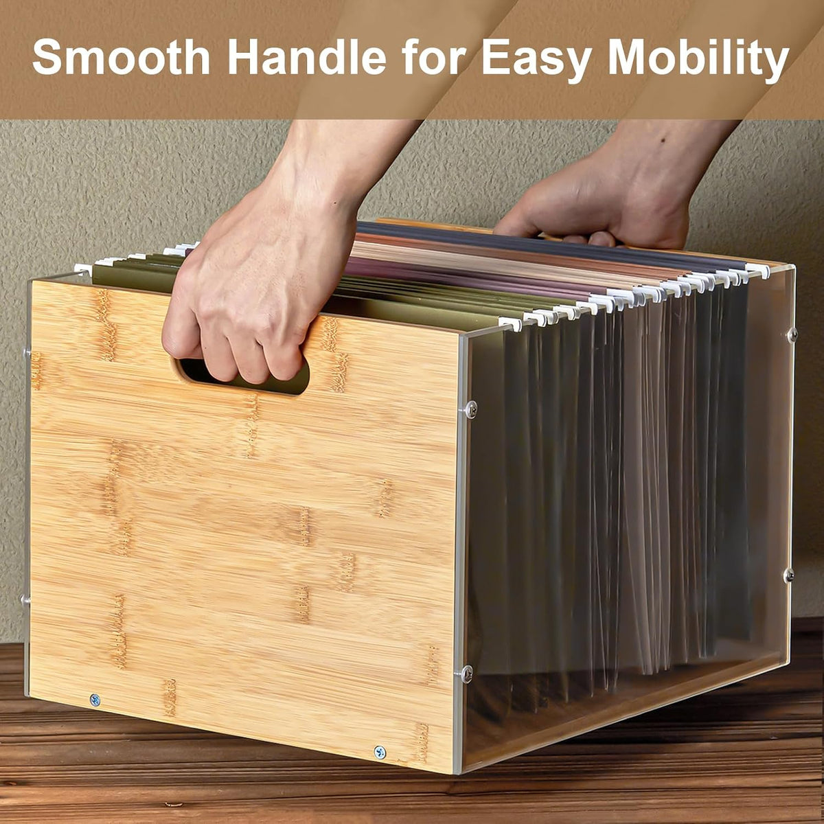 Sbanmao 3 Pack Hanging File Organizer, Acrylic File Box Organizer, Bamboo Fil...