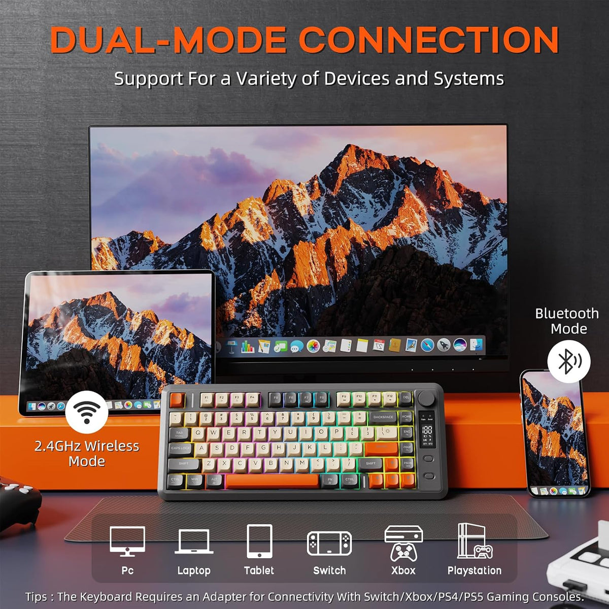 Free wolf M75 Wireless Gaming Keyboard Mechanical Feel Membrane - Dark Grey