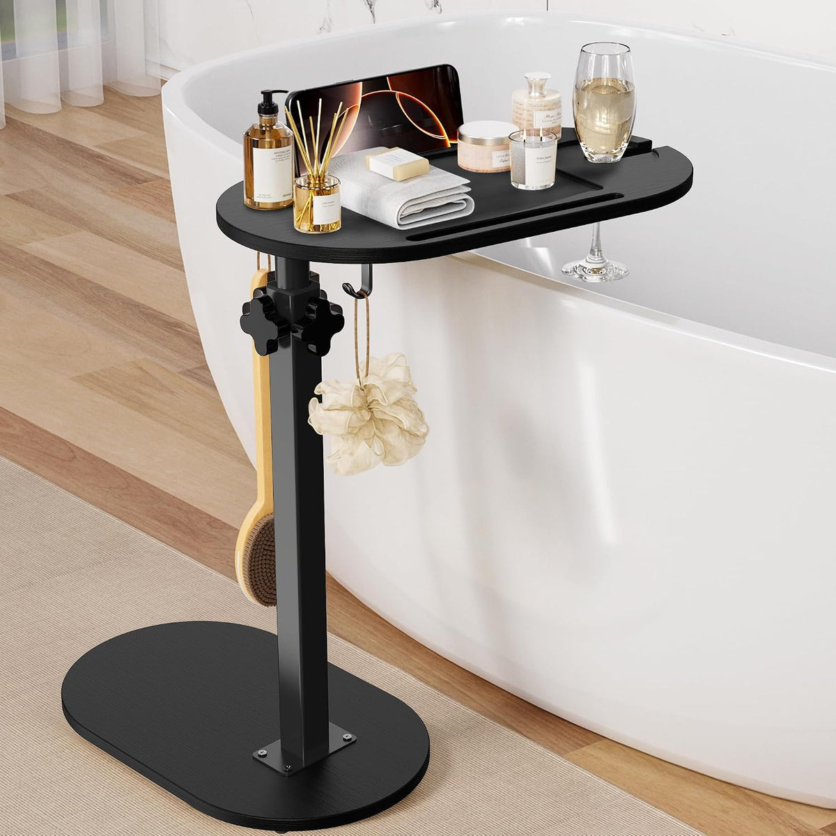Bamboo Bathtub Table with Adjustable Height for Bathroom