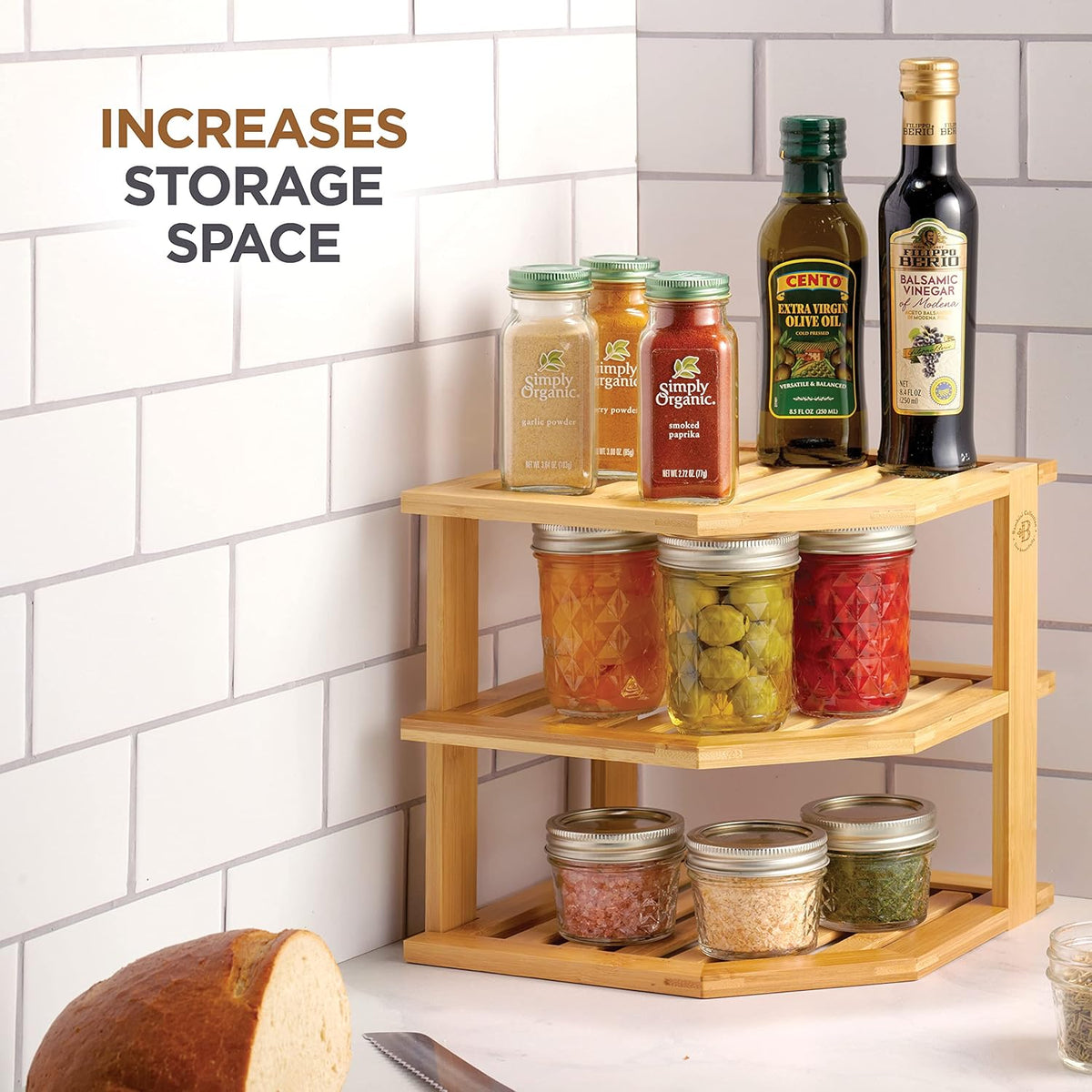 Bambüsi Bamboo Corner Kitchen Shelf and Adjustable Bamboo Drawer Dividers Org...
