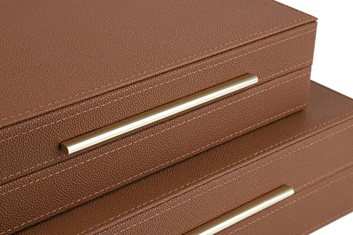 HofferRuffer Faux Leather Decorative Boxes Set of 2, Large Nesting Keepsake B...