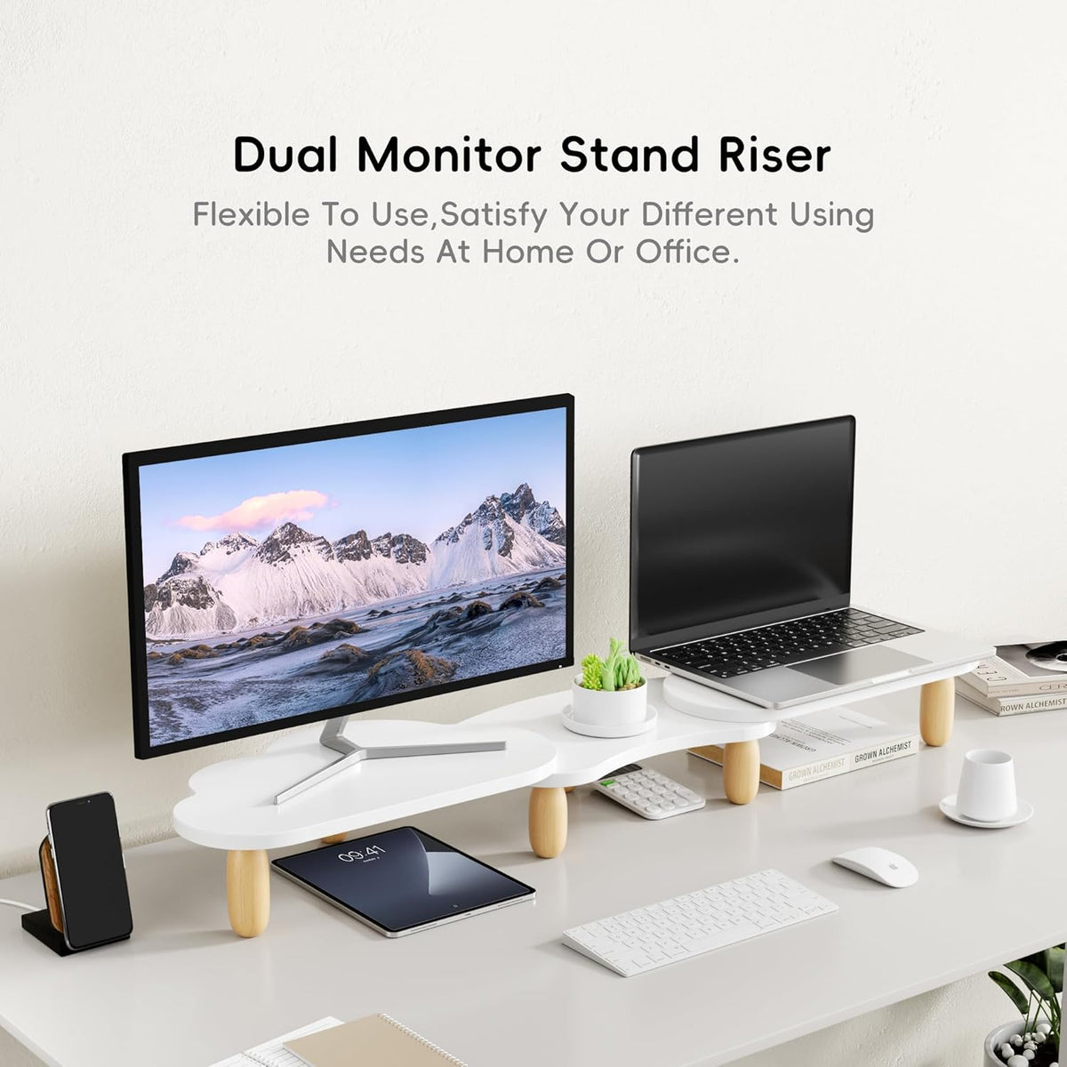 AFOOYO Dual Monitor Stand Riser,Rainbow Cloud Desktop Computer Stand for 2 Mo...