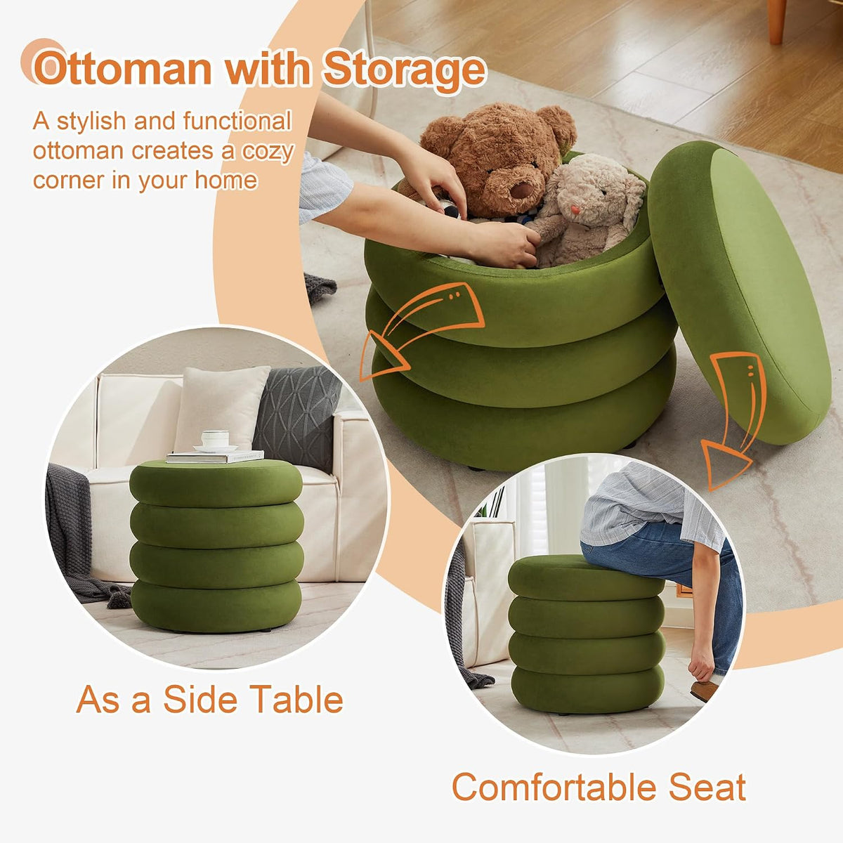 ONEVOG Round Storage Ottoman, 20" Small Ottomans Table with Removable Li...