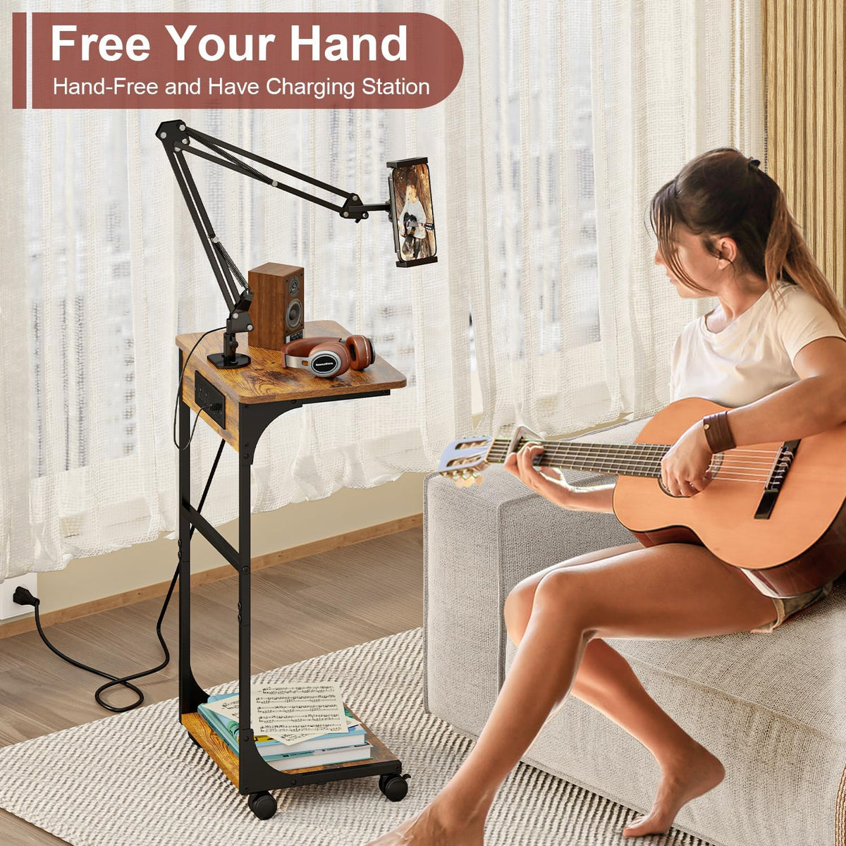 Cidaziya Floor Kindle Phone Tablet Stand with Side Table & Charging Station