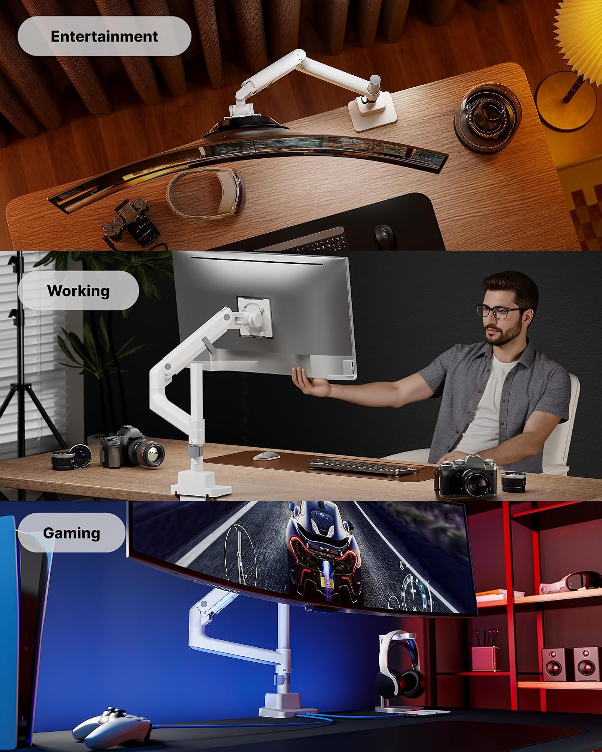 monTEK Ultrawide Monitor Arm Max 57",Height Adjustable 25.5",with U...