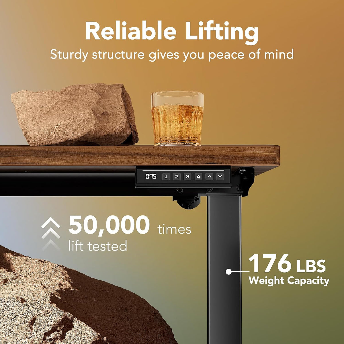 HUANUO 32x19 Inch Small Electric Standing Desk, Adjustable, Black Walnut