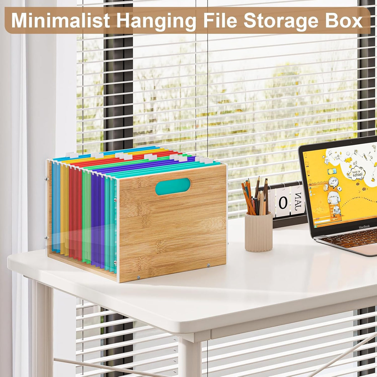 Sbanmao Clear Acrylic File Box Organizer, Bamboo Hanging Folder Storage Boxes...