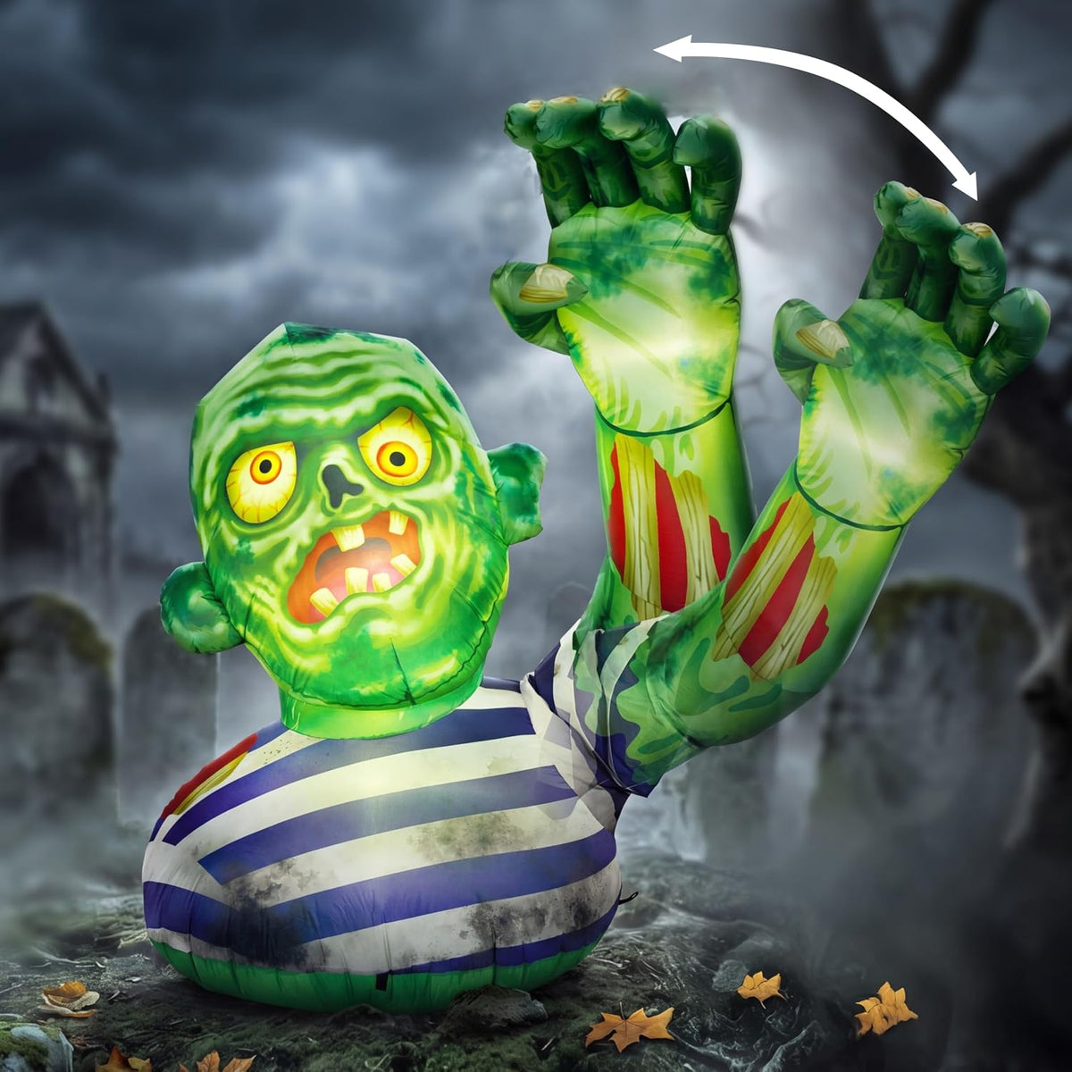 JOYIN 5.5FT Halloween Inflatable Zombie Decoration with Waving Raised Hand &a...